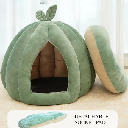 Cat Beds for Indoor Cats, Pumpkin Cat House,Cute Pumpkin Shape Cat Cave Bed Cat Tent with Removable Cushion, Warm Cave Nest Sleeping Bed Puppy House (Green S)