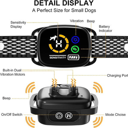 Bark Collar, Dog Bark Collar with 6 Adjustable Sensitivity, 3 Mode Beep/Vibration/Beep&Vibration, Rechargeable Smart Barking Collar for Large Medium Dogs, IP67 Waterproof Bark Training Collar