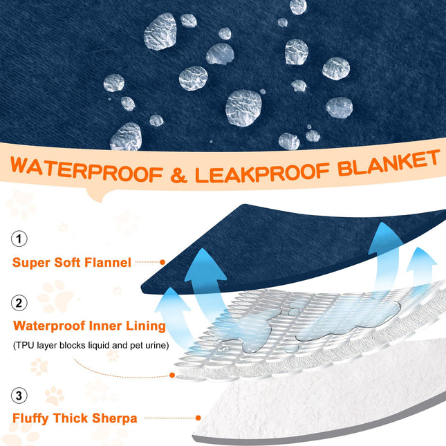 Dog Blankets for Small Dogs - Waterproof Cat Blanket Washable -  Fleece Puppy Blanket, Soft Plush Reversible Throw Protector for Bed Couch Car Sofa, 27"X40", Navy Blue