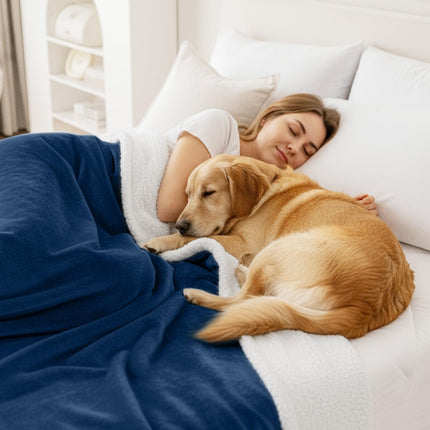 Dog Blankets for Small Dogs - Waterproof Cat Blanket Washable -  Fleece Puppy Blanket, Soft Plush Reversible Throw Protector for Bed Couch Car Sofa, 27"X40", Navy Blue