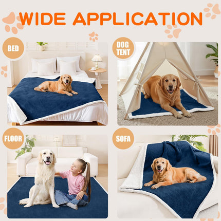 Dog Blankets for Small Dogs - Waterproof Cat Blanket Washable -  Fleece Puppy Blanket, Soft Plush Reversible Throw Protector for Bed Couch Car Sofa, 27"X40", Navy Blue