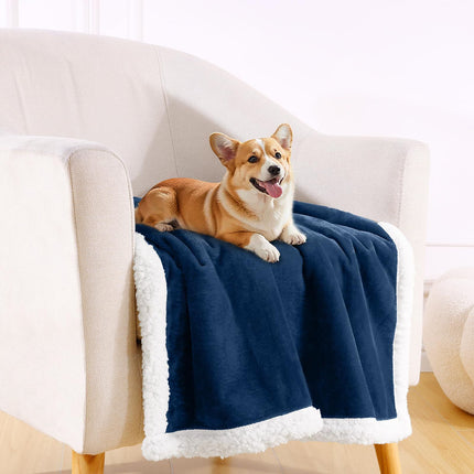 Dog Blankets for Small Dogs - Waterproof Cat Blanket Washable -  Fleece Puppy Blanket, Soft Plush Reversible Throw Protector for Bed Couch Car Sofa, 27"X40", Navy Blue
