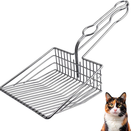 Cat Litter Scoop - Extra Large Heavy Duty Metal Kitty Litter Scoop, Premium Stainless Steel Cat Poop Scooper, Durable Sifting Shovel with Long Handle for Easy Cleanup, Best cat scooper for litter box