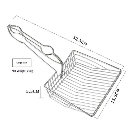 Cat Litter Scoop - Extra Large Heavy Duty Metal Kitty Litter Scoop, Premium Stainless Steel Cat Poop Scooper, Durable Sifting Shovel with Long Handle for Easy Cleanup, Best cat scooper for litter box