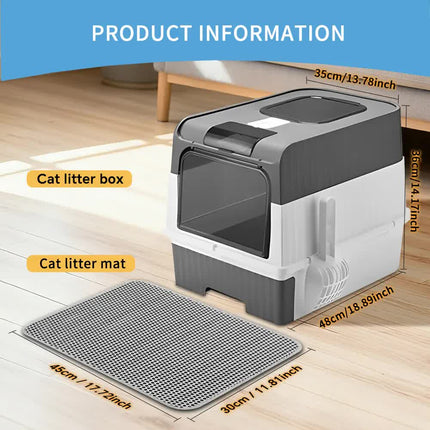 Huge Cat Litter Box Bundle with Free Litter Mat & Scoop,Drawer Type Enclosed Potty, Anti-Splashing Cat Toilet Cleaning Kit for Big Cats