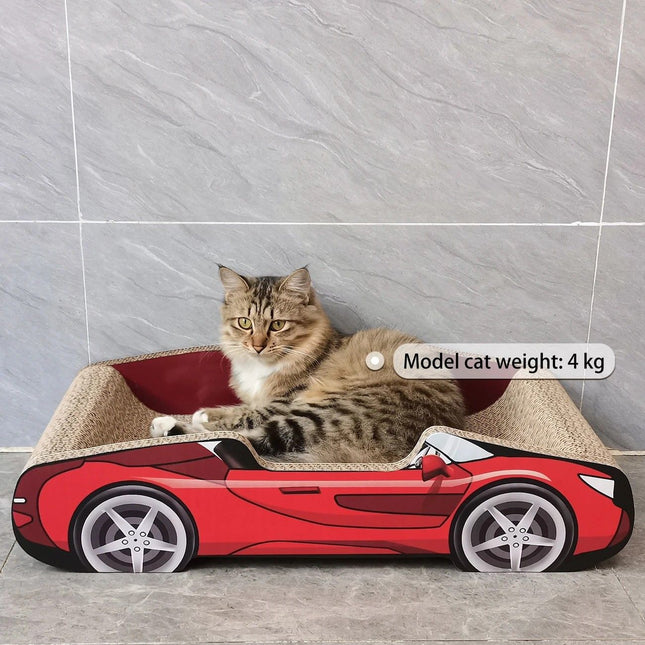 Bestselling Red Racing Car Cat Scratcher Bed | Corrugated Cardboard Durable Cat Bed + Scratcher 2-in-1, Suitable for Cats Under 7kg