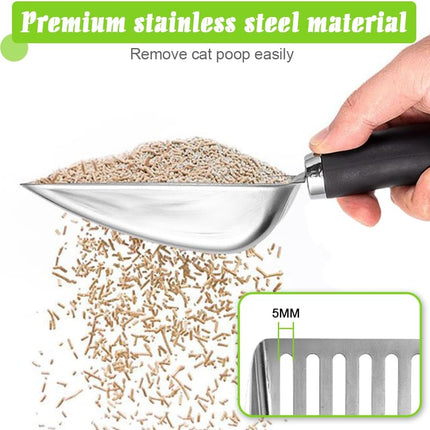 Cat Litter Scoop - Stainless Steel Metal Cat Litter Scoop-Kitty Metal Scooper-Sturdy Mesh Scooper - Mesh Shovel-Easy to Clean - Suitable for Cat Litter Box - Light Black