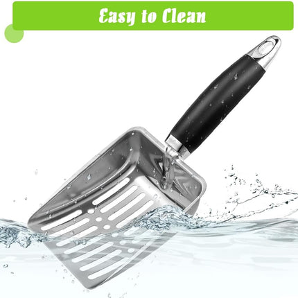 Cat Litter Scoop - Stainless Steel Metal Cat Litter Scoop-Kitty Metal Scooper-Sturdy Mesh Scooper - Mesh Shovel-Easy to Clean - Suitable for Cat Litter Box - Light Black
