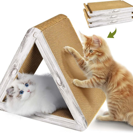Foldable Triangle Cat Scratcher - 6 Usable Sides Cat Scratcher for Indoor Cats - Vertical Cat Board Pads