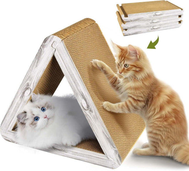 Foldable Triangle Cat Scratcher - 6 Usable Sides Cat Scratcher for Indoor Cats - Vertical Cat Board Pads
