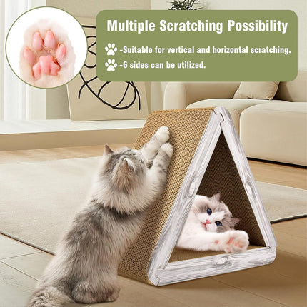 Foldable Triangle Cat Scratcher - 6 Usable Sides Cat Scratcher for Indoor Cats - Vertical Cat Board Pads