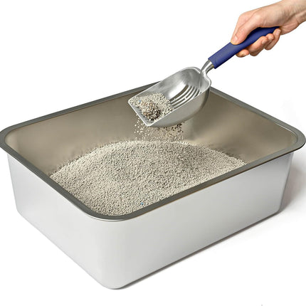 Stainless Steel Cat Litter Box, High Sides Kitten Toilet, Top Open Pet Tray, Non-Stick, Odorless, Rt-Resistant, Easy-Clean Pan, Silver Box (24x16x6 Inch)