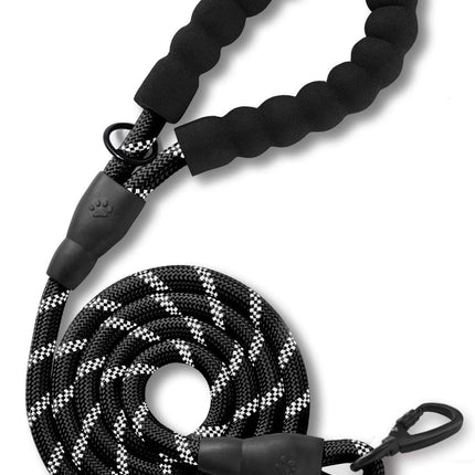 5 FT Strong Dog Leash with Comfortable Foam Handle and Highly Reflective Threads with Metal Clasp and Rubber Enhanced Joint Dog Leashes for Medium and Large Dogs Black