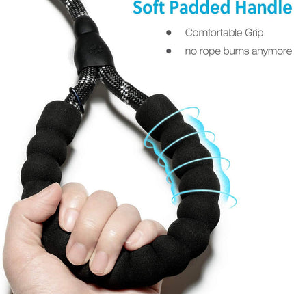 5 FT Strong Dog Leash with Comfortable Foam Handle and Highly Reflective Threads with Metal Clasp and Rubber Enhanced Joint Dog Leashes for Medium and Large Dogs Black