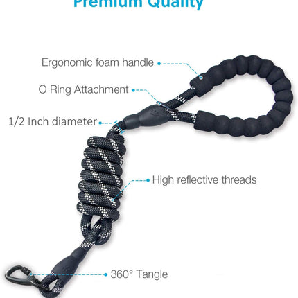 5 FT Strong Dog Leash with Comfortable Foam Handle and Highly Reflective Threads with Metal Clasp and Rubber Enhanced Joint Dog Leashes for Medium and Large Dogs Black