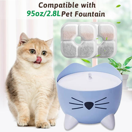 Cat Water Fountain Replacement Filters Fit for 2.5L Fountain with Whiskers Pattern Triple Action Water Pet Cat Drinking Fountain Filter Pack of 12