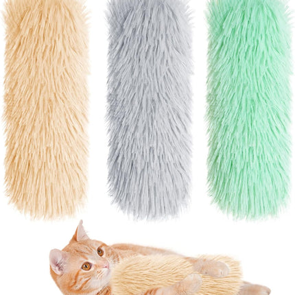 3pcs Cat Toys Cat Pillows, Catnip Toys Interactive Cat Kicker Toy Soft and Durable Plush Fabric Kick Sticks Chasing Chewing Filled Chew for Puppy Kitty Exercise (Gray, Beige, Grass Green)