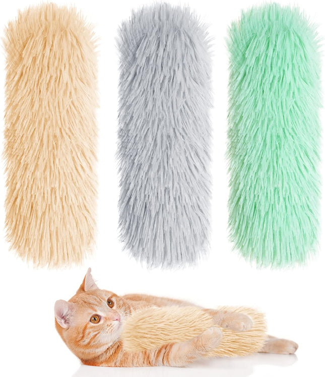 3pcs Cat Toys Cat Pillows, Catnip Toys Interactive Cat Kicker Toy Soft and Durable Plush Fabric Kick Sticks Chasing Chewing Filled Chew for Puppy Kitty Exercise (Gray, Beige, Grass Green)