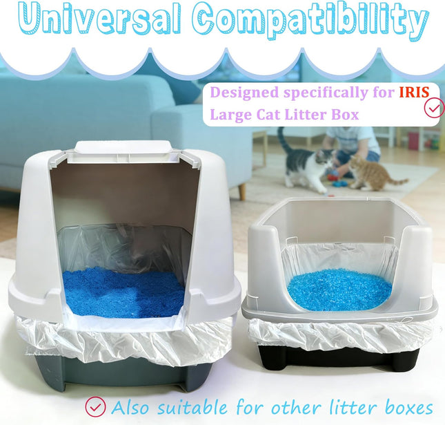 Large Cat Litter Liners, Jumbo Drawstring Leakproof Bags for IRIS Cat Litter Boxes, Heavy Duty 2 MIL Tear-Resistant Extra Durable Disposable Bags for Most Cat Litter Pans, 42“ x 20”, 16PCS