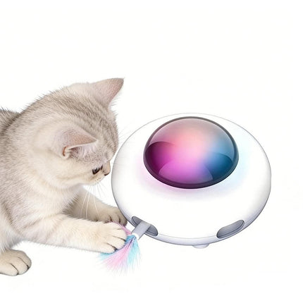 Automatic Electric Cat Toy with Feather Wand USB Rechargeable UFO