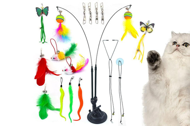 20Pcs Interactive Cat Wand Toys with Feather Replacements for Cats Play and Exercise