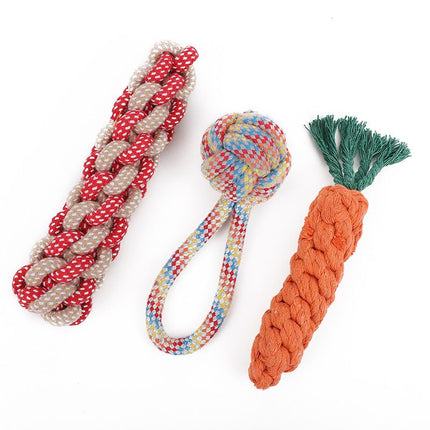 Pet Dog Toy Beika Cotton Rope Knot Carrot Teething Corn + carrot + single ear ball