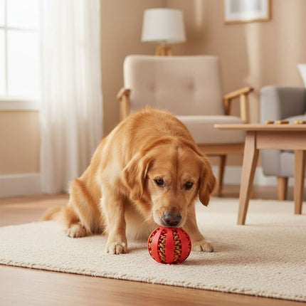 Interactive Dog Chew Toy for Small Breeds - Durable Rubber Treat Dispensing Ball for Dental Cleaning, Slow Feeding, and Fun Playtime with Your Furry Friend (5cm, Red)