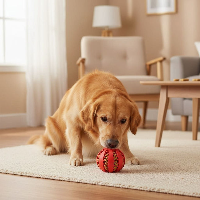 Interactive Dog Chew Toy for Small Breeds - Durable Rubber Treat Dispensing Ball for Dental Cleaning, Slow Feeding, and Fun Playtime with Your Furry Friend (5cm, Red)