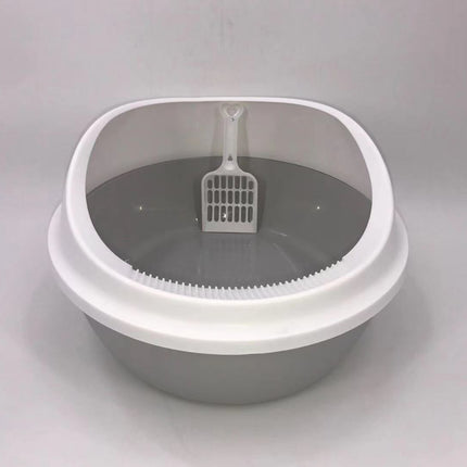 YES4PETS 2 x Grey Round Portable Cat Toilet Litter Box Tray with Scoop