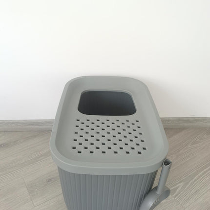 YES4PETS XXL Top Entry Cat Litter Box No Mess Large Enclosed Covered Kitty Tray Grey