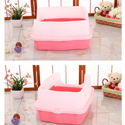 YES4PETS Large Deep Cat Kitty Litter Tray High Wall Pet Toilet Grid Tray With Scoop Pink