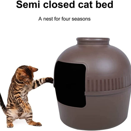 YES4PETS Multifunctional Cat Litter Box Pet Cat House Semi-Enclosed Brown