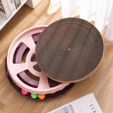Cat Scratcher Turntable Toy Large Round Corrugated Board Nest Scratch Resistant - Pink