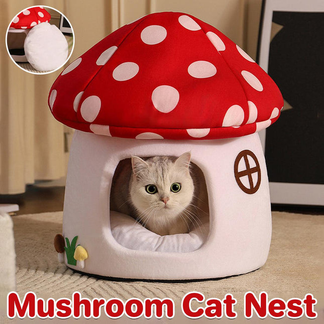 Winter Mushroom Cat House Cozy Sleeping Pet Bed for Cats Indoor Warm Pet House