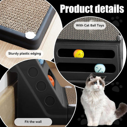 L-shaped Cat Scratching Board Vertical Claw Toy Cat Scratcher for Pet Playtime - Black