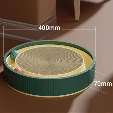 Cat Scratcher Lounge Bed Toy 40cm Round Foldable Cardboard Pad with Ball Track - White
