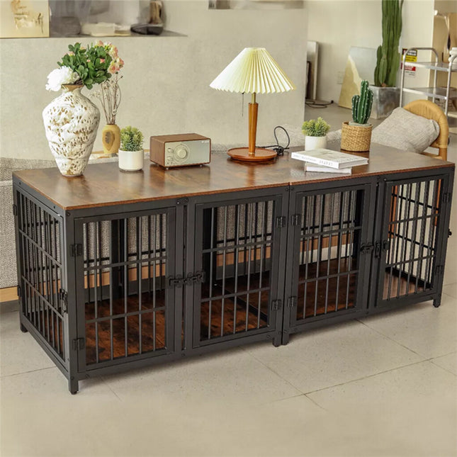 Fin 4 Doors Ultra Thicken Dog Crate Cage End Table Divided Dog Puppy Kennel For 2 Dog