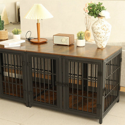 Fin 4 Doors Ultra Thicken Dog Crate Cage End Table Divided Dog Puppy Kennel For 2 Dog