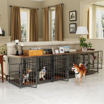 Fin 4 Doors Ultra Thicken Dog Crate Cage End Table Divided Dog Puppy Kennel For 2 Dog