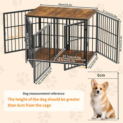 Fin 4 Doors Ultra Thicken Dog Crate Cage End Table Divided Dog Puppy Kennel For 2 Dog