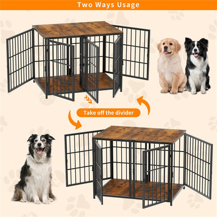 Fin 4 Doors Ultra Thicken Dog Crate Cage End Table Divided Dog Puppy Kennel For 2 Dog