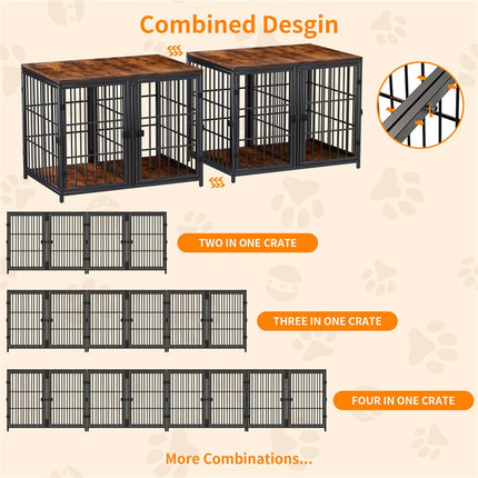 Fin 4 Doors Ultra Thicken Dog Crate Cage End Table Divided Dog Puppy Kennel For 2 Dog