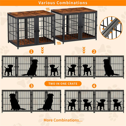 Fin 4 Doors Ultra Thicken Dog Crate Cage End Table Divided Dog Puppy Kennel For 2 Dog