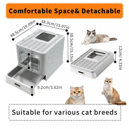 Stainless Steel Enclosed Cat Litter Box Top Exit Pet Toilet Box w/ Litter Scoop