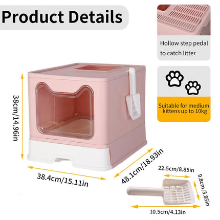 Xxl Large Cat Litter Box Self-Cleaning No Smell Pet Toilet Box With Tray & Scoop