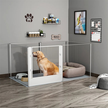 Silver Transparent Acrylic 6 Panel Dog Playpen Indoor Fence Whelping Box with Lock Door
