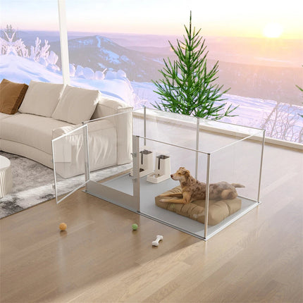 Silver Transparent Acrylic 6 Panel Dog Playpen Indoor Fence Whelping Box with Lock Door