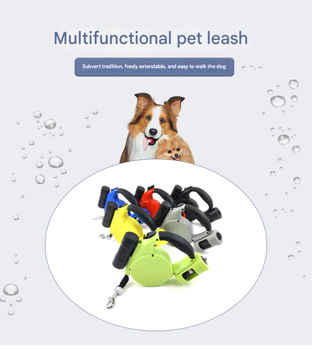 Blue 3-in-1 Retractable Dog Leash with LED Flashlight