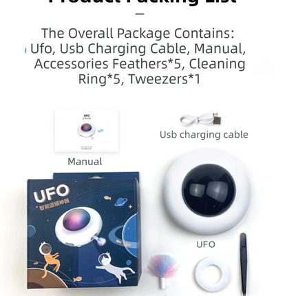 Smart Electric UFO Automatic Cat Toy - Self-Playing Teaser with 5 Rotating Feathers & Intelligent Indoor Obstacle Avoidance
