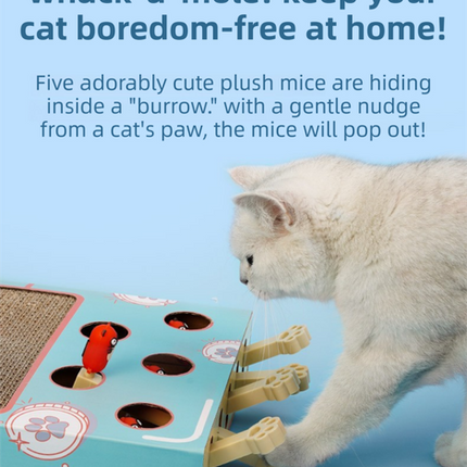Whack-A-Mole Cat Toy (Plush Mole & 5 Hole) - Interactive Puzzle Box